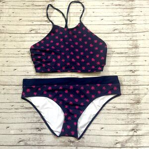 NWOT Lands End  Womens Swim Bikini Set top Bottoms Size Large Blue Pink Strappy